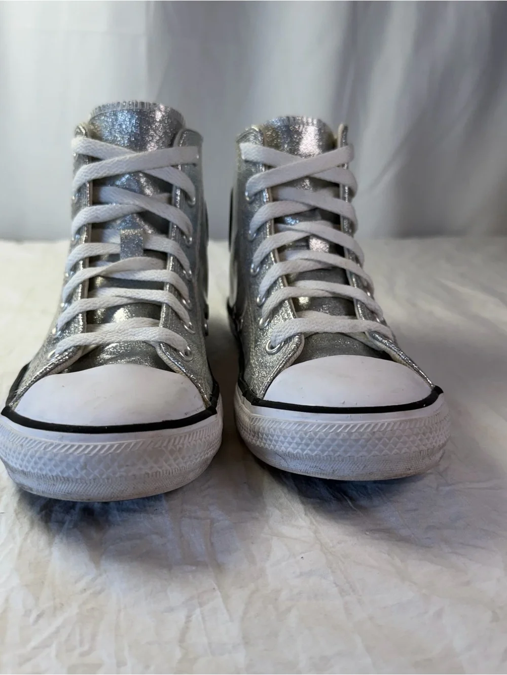 Converse Silver Glitter Coated Kids sz3 High-Top Chuck All Star Sneakers